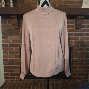 Elegant Pink High-Neck Blouse Size Large